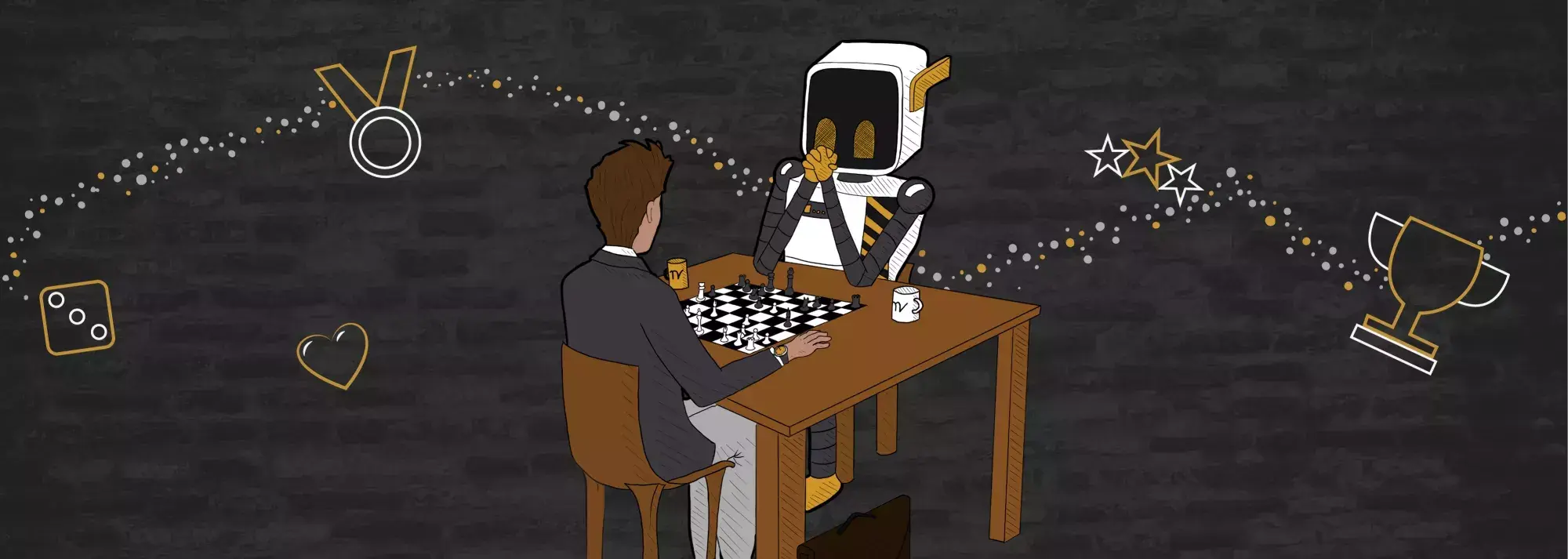 Illustration d'un robot jouant aux échecs avec un humain - agence digitale Suisse