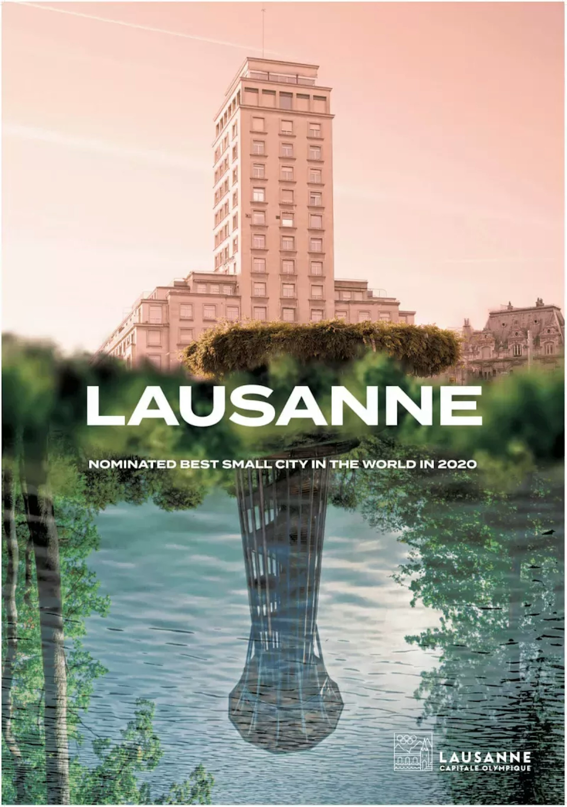 Promotional poster for Lausanne, best small city in the world