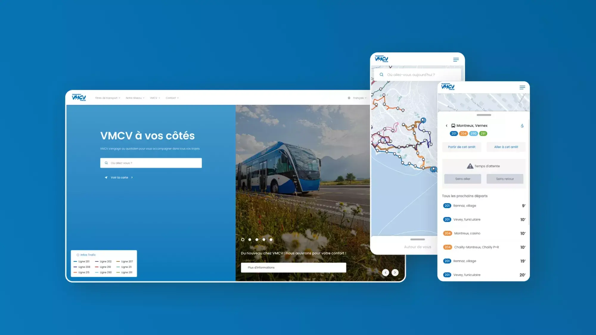 Bus urbain moderne, projet d’Application mobile VMCV Vevey par Marvelous Digital