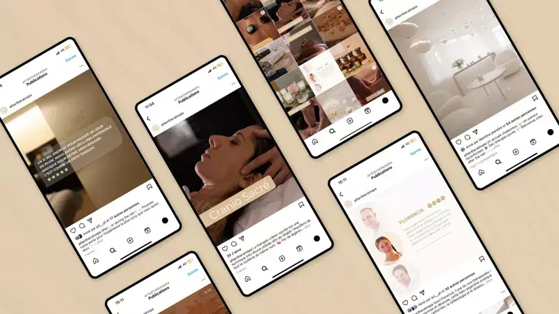 Mockup mobile des publications Instagram pour le spa After the Rain