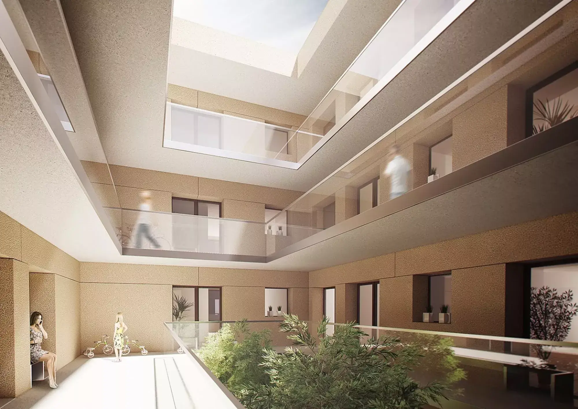 Modern inner courtyard with balconies - Swiss digital agency