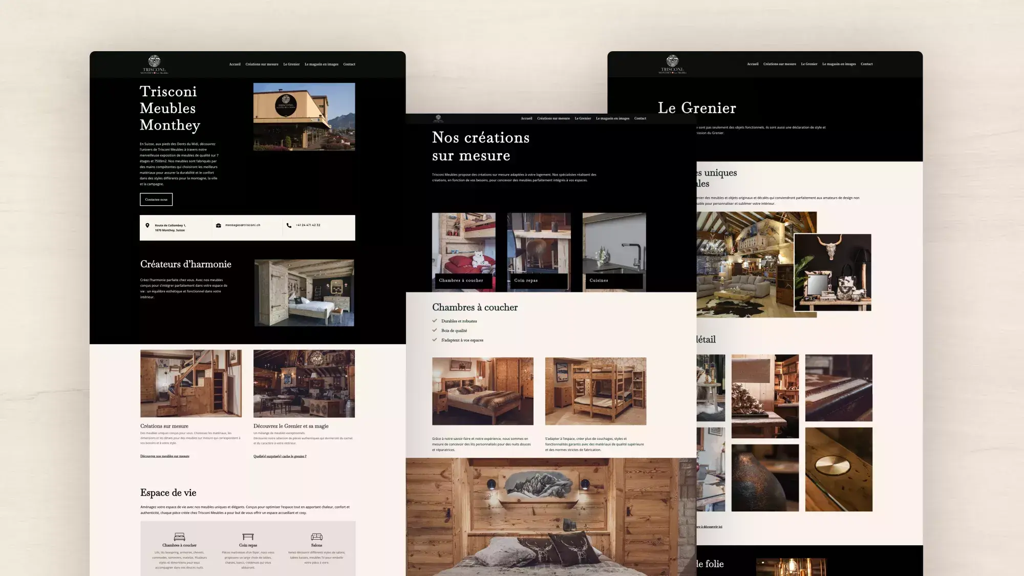 Mockup of Trisconi furniture website, UX design