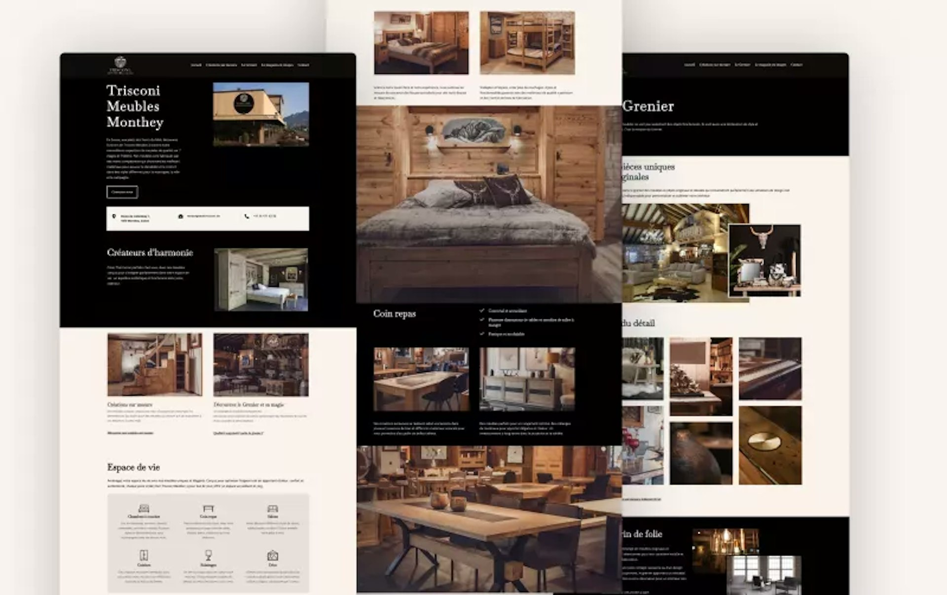 Mockup du site web des meubles Trisconi, design UI
