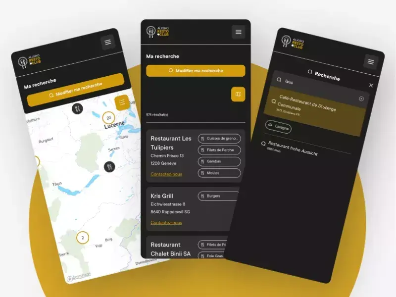 Recherche de restaurant sur mobile pour ALIGRO RestoClub
