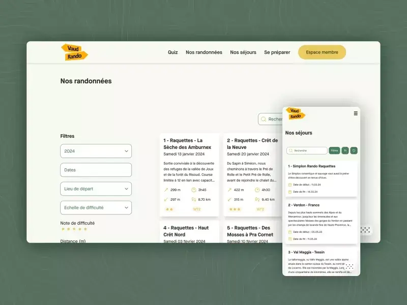 Aperçu du site web VaudRando sur des appareils mobiles - Marvelous Digital, agence digitale en Suisse