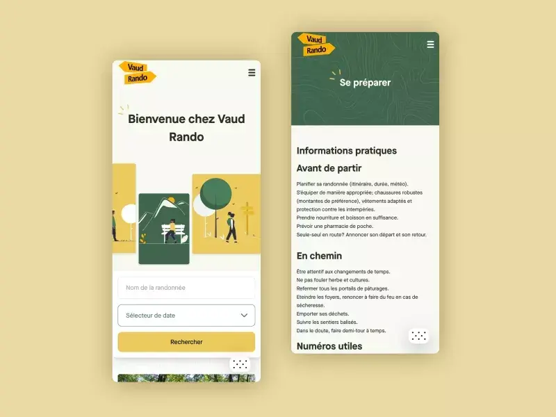 Mockup de l'interface utilisateur VaudRando - Marvelous Digital, agence digitale en Suisse